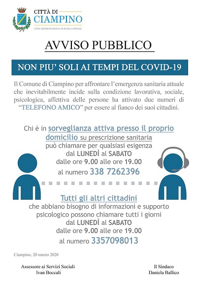 CIAMPINO. NON PIU’ SOLI AI TEMPI DI COVID-19