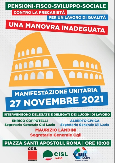 A ROMA LA MANIFESTAZIONE UNITARIA DI CGIL, CISL E UIL